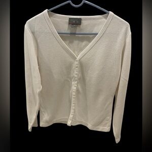 VTG Style New York White Cream M Button Up Ribbed Sweater Cardigan Vneck Y2K